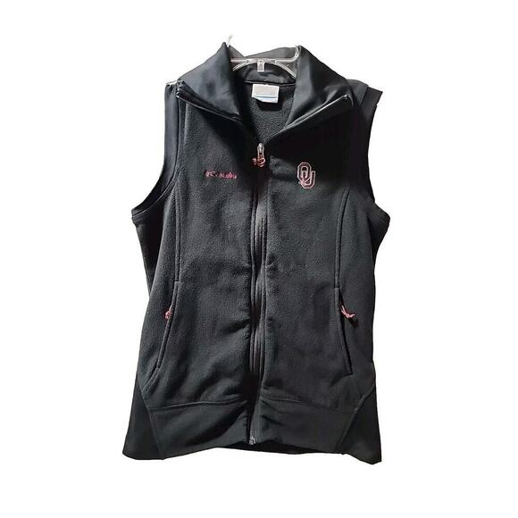 OU Oklahoma Sooners Columbia Vest Black Pockets Full Zip Fleece Womens Size Med - Picture 1 of 5